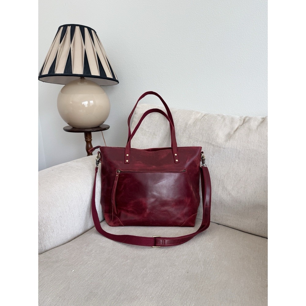 Leather Tote Shoulder Bag Red Laptop Szone Minimal Chic Large Travel Work